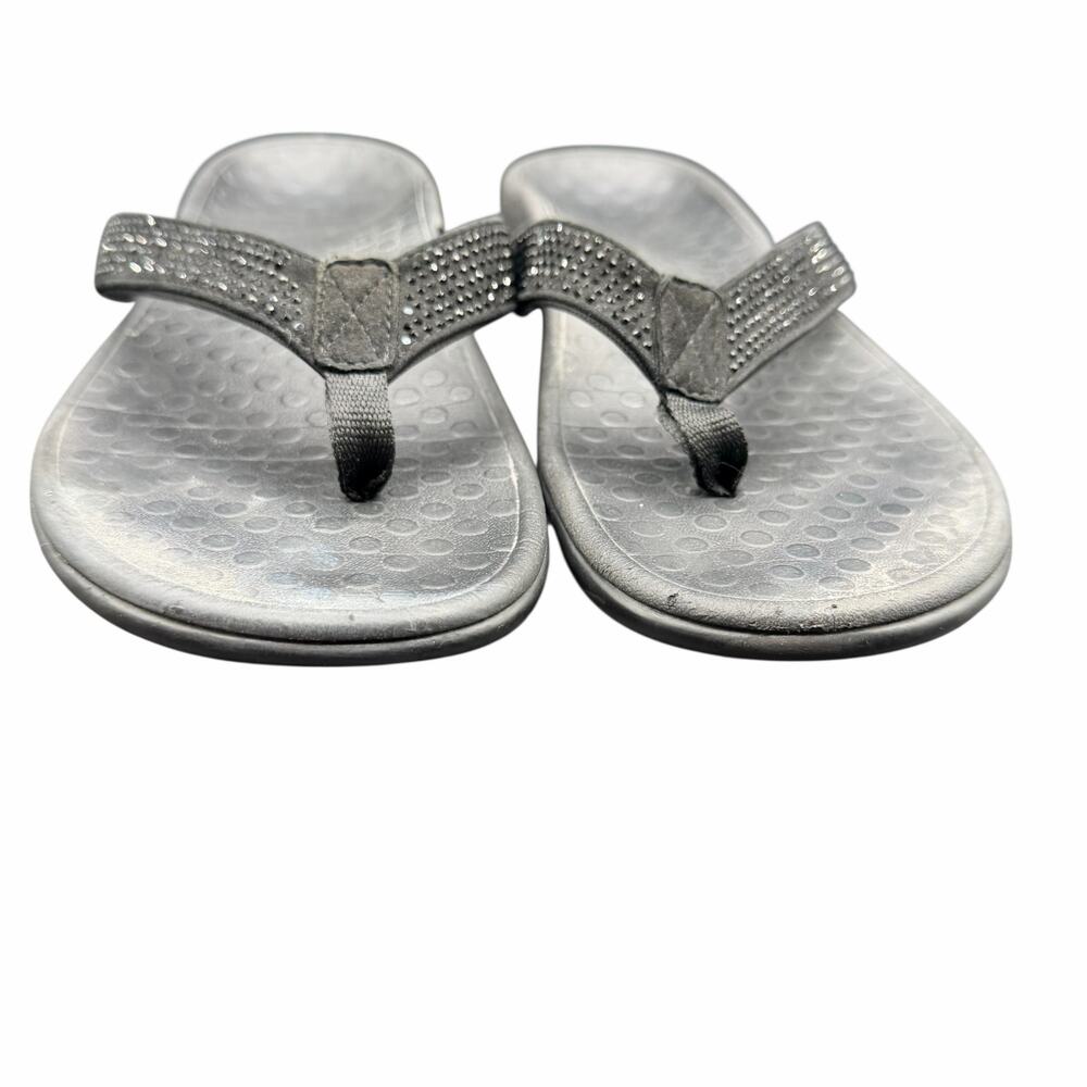 Vionic Rhinestone Flip Flops Black Gray Orthotic … - image 2
